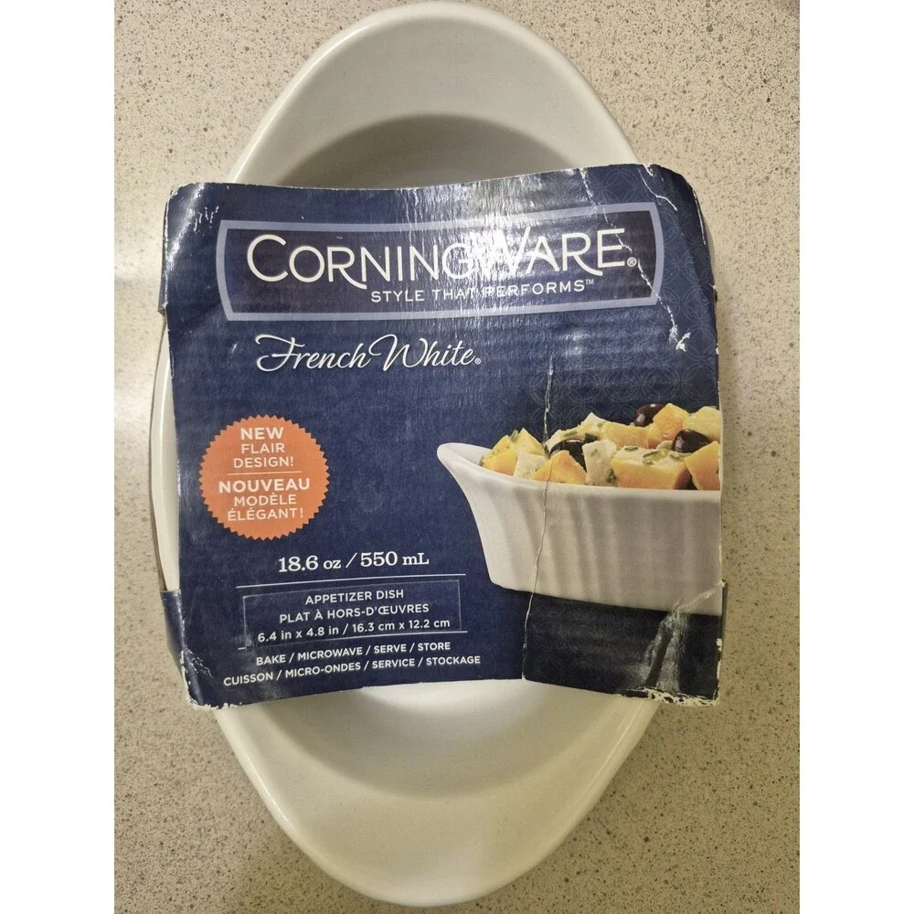 1 Corningware FRENCH WHITE 18-oz AU GRATIN APPETIZER DISH Oval Stoneware Baker
